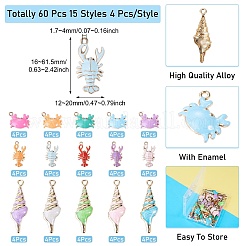 60Pcs 15 Styles Alloy and Enamel Big Pendants&nbsp;FIND-TA0010-95