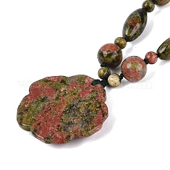 Natural Unakite Flower Pendant Necklaces&nbsp;NJEW-N064-08G