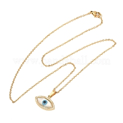 Horse Eye Brass Micro Pave Clear Cubic Zirconia & Resin Pendant 304 Stainless Steel Cable Chain Necklaces for Women&nbsp;NJEW-F354-01G