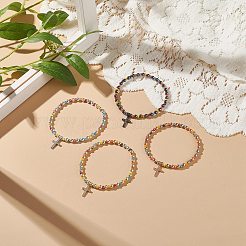 4Pcs 4 Color Glass & Synthetic Hematite Round Beaded Stretch Bracelets Set&nbsp;BJEW-JB08944