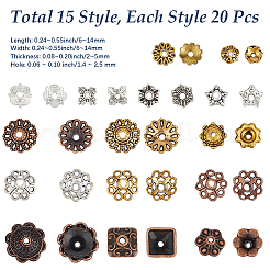 300Pcs 15 Styles Tibetan Style Alloy 4-Petal Bead Caps&nbsp;TIBE-PA0001-21