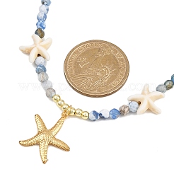 Synthetic Turquoise & Dyed Natural Agate Faceted Round Beaded Starfish 304 Stainless Steel Pendant Necklaces for Women&nbsp;NJEW-JN05458-02
