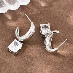 Rectangle Brass Micro Pave Clear Cubic Zirconia Dangle Stud Earrings&nbsp;EJEW-Z164-18P