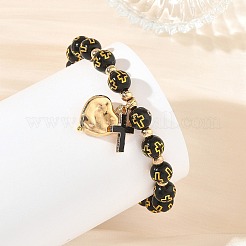 2Pcs 2 Colors Acrylic Beads & Alloy Enamel Cross & CCB Plastic Heart Stretch Charm Bracelet Sets for Women&nbsp;BJEW-JB14200