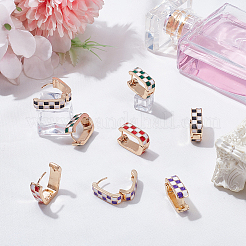 4 Pairs Rectangle with Tartan Pattern Alloy Enamel Hoop Earrings&nbsp;EJEW-SC0002-26A
