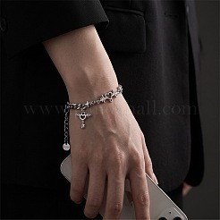 201 Stainless Steel Heart Key with Angel Wings Charm Bracelets for Men Women&nbsp;WG5D024-01
