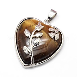 Heart with Flower Platinum Plated Brass Natural & Synthetic Mixed Stone Pendants&nbsp;G-F228-31-RS