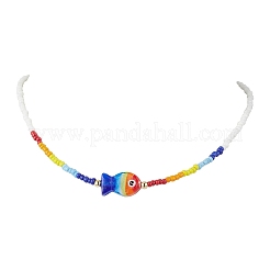 Boho Handmade Lampwork Fish & Colorful Glass Seed Beaded Necklaces for Women&nbsp;NJEW-TA00199