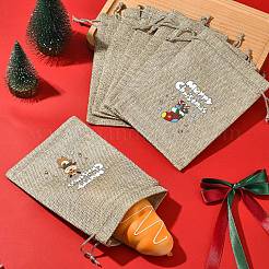 12Pcs 12 Styles Christmas Printed Burlap Packing Pouches Drawstring Bags&nbsp;ABAG-FS0001-03B