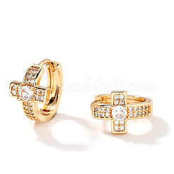 Elegant Cross Brass Pave Clear Cubic Zirconia Hoop Earrings&nbsp;HU5672-2