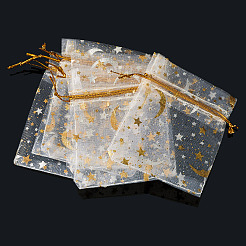 30Pcs Gold Stamping Moon Star Organza Drawstring Gift Bags&nbsp;ABAG-TA0002-21A
