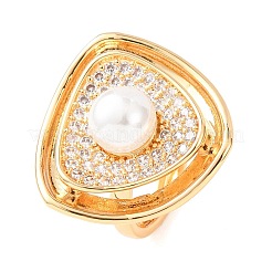 Adjustable Brass Micro Pave Clear Cubic Zirconia with ABS Plastic Pearl Cuff Rings&nbsp;RJEW-G368-05G