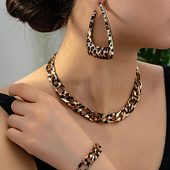Leopard Print Alloy Oval Link Chain Necklaces & Bracelets & Triangle Stud Earring Sets&nbsp;FS-WG20E63-01