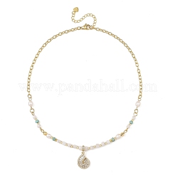 Ocean Brass Pave Clear Cubic Zirconia Conch Shell Shape Pendant Necklaces&nbsp;NJEW-JN06421