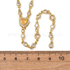 Brass Pave Cubic Zirconia Heart Pendant Y Tassel Necklaces for Women&nbsp;NJEW-A071-01G-03
