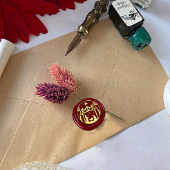 Religion Golden Tone Brass Wax Seal Stamp Head with Wooden Handle&nbsp;AJEW-WH0208-827