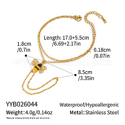 304 Stainless Steel Enamel Yellow Bee Double Layer Hand Chain Ring Bracelets for Women&nbsp;PB5833