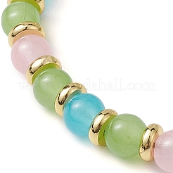 Adjustable Colorful 6.5mm Round Imitation Jade Glass & Brass Braided Bead Bracelets for Women&nbsp;BJEW-JB10697
