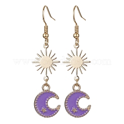 Alloy Enamel Moon & Brass Star Dangle Earrings&nbsp;EJEW-JE05403