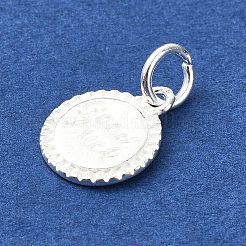 925 Sterling Silver Flat Round with Word Good Luck Charms&nbsp;STER-M119-04S