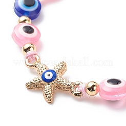 Evil Eye Resin Bead & Starfish Alloy Rhinestone Braided Beaded Bracelets for Girl Women&nbsp;BJEW-JB08740-05