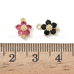 Brass Pave Cubic Zirconia Flower Links Connector Charms&nbsp;KK-H089-34G