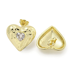 Heart Texture Brass Micro Pave Cubic Zirconia Stud Earrings for Women&nbsp;EJEW-E312-07G