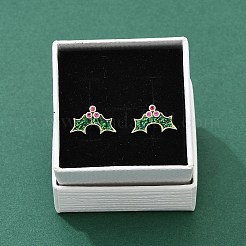 Holly Leaf Brass Micro Pave Cubic Zirconia Stud Earrings&nbsp;EJEW-B149-02G