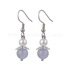 Natural Aquamarine Round Dangle Earrings&nbsp;EJEW-JE06413-01