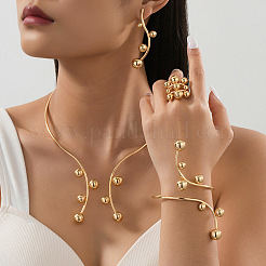 Iron Round Beaded Collar & Stud Earrings & Cuff Bangles & Rings Sets&nbsp;FS-WG833C7-01