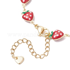 Brass Enamel Strawberry Link Chain Bracelets for Women&nbsp;BJEW-JB12578