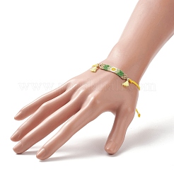 Handmade Japanese Seed Rectangle with Flower Link Braided Bead Bracelet&nbsp;BJEW-MZ00014-02
