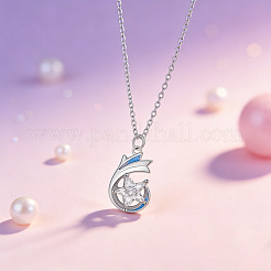 Brass Pave Clear Cubic Zirconia Star Pendant Necklaces for Women&nbsp;WG7E358-01