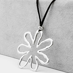 Bohemian Hollow Flower Alloy Pendant Black Imitation Leather Cord Long Necklaces for Women&nbsp;FS-WG2C5A1-01