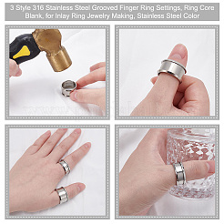 9Pcs 3 Style 304 Stainless Steel Grooved Finger Ring Settings&nbsp;STAS-UN0034-96