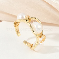 Brass Pearls Open Cuff Rings for Women&nbsp;KK-D301-04G