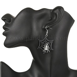 Halloween Theme Spider Web with Spider Handmade Glass Seed Beaded Dangle Earrings&nbsp;EJEW-MZ00481-01