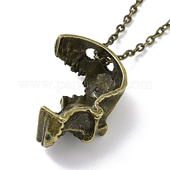 Retro Alloy Broken Half Skull Pendant Necklace for Men Women&nbsp;LS-NJEW-B085-04B