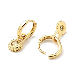 Yellow Cubic Zirconia Sun Dangle Hoop Earrings&nbsp;EJEW-C028-17G