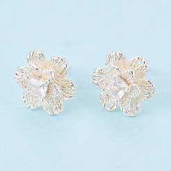 Brass Pave Clear Cubic Zirconia Stud Earrings&nbsp;KK-T077-19S