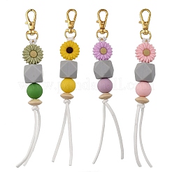 Sunflower Silicone & Natural Wood Beads Pendant Decorations&nbsp;HJEW-JM03080