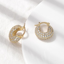 Brass Micro Pave Clear Cubic Zirconia Flat Round Hoop Earrings&nbsp;EJEW-K318-04A-G