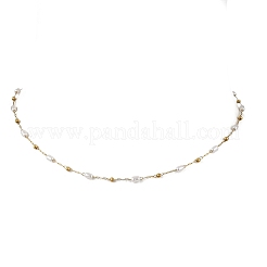 Handmade 304 Stainless Steel and ABS Plastic Pearl Oval Link Chain Necklaces for Women&nbsp;NJEW-JN06230
