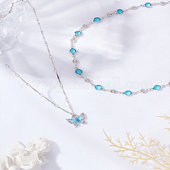 2Pcs Alloy Deep Sky Blue Cubic Zirconia Butterfly Pendant Necklaces Sets for Women&nbsp;NJEW-LP0002-98