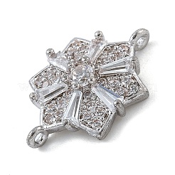 Rack Plating Brass Clear Cubic Zirconia Flower Connector Charms&nbsp;KK-A234-038P
