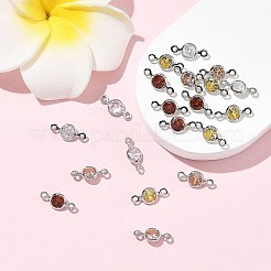 SHEGRACE Brass Pave Cubic Zirconia Flat Round Connector Charms&nbsp;XGRQ2O901-442P