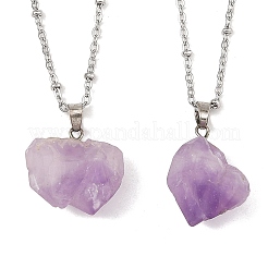 Raw Rough Natural Amethyst Nuggets Pendant 304 Stainless Steel Satellite Chain Necklaces for Women&nbsp;NJEW-JN06536