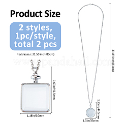 2Pcs 2 Styles Alloy Square Flat Round Locket Pendant Necklaces&nbsp;NJEW-FH0001-33