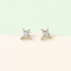 Brass Micro Pave Clear Cubic Zirconia Star Stud Earrings&nbsp;EJEW-L278-06P
