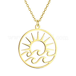 304 Stainless Steel Laser Cut Sunset Pendant Cable Chain Necklaces&nbsp;FS-WG8E853-01